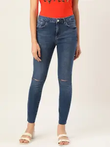 Koton Women Navy Blue Skinny Fit Slash Knee Light Fade Stretchable Jeans