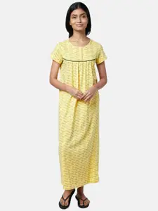 Dreamz by Pantaloons Women Yellow Printed Maxi Nightdress