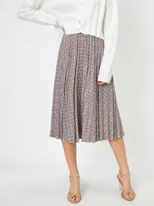 Koton Women Beige & Brown Checked Pleated Flared Skirt