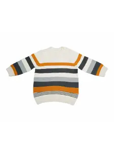 LASNAK Girls Off White & Black Striped Sweater