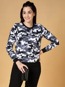 Ajile by Pantaloons Women Grey Camouflage Printed Sweatshirt
