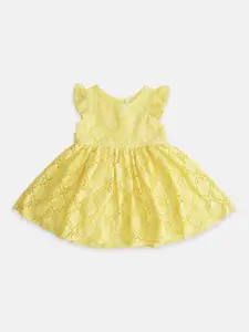 Pantaloons Baby Girls Yellow Fit & Flare Flutter sleeves Lace Dress