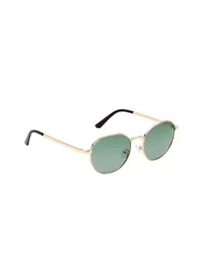 KOSCH ELEMENTE Men Green Lens & Gold-Toned Rectangle Sunglasses with Polarised Lens