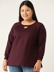 theRebelinme Women Plus Size Burgundy Sweatshirt