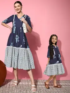 Sangria Midnight Navy Printed Tiered Tales Ethnic Dress