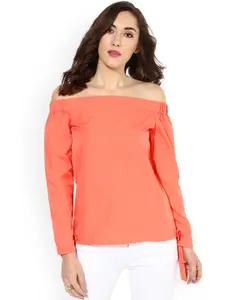 Besiva Women Orange Solid Off-Shoulder Top