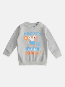Pantaloons Baby Boys Grey Melange Cotton Printed Sweatshirt