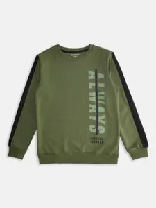 Pantaloons Junior Boys Olive Green Cotton Printed Sweatshirt