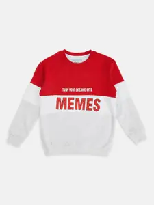 Pantaloons Junior Boys Red Cotton Colourblocked Sweatshirt