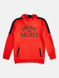 Pantaloons Junior Boys Red Cotton Printed Hooded Sweatshirt