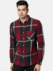 SF JEANS by Pantaloons Men Red Slim Fit Checked Casual Cotton Shirt