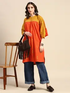 Sangria Ethnic Motifs Embroidered Batwing Sleeves Pure Cotton Kurta