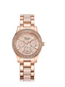 Alexandre Christie Women Pink Dial & Rose Gold Toned Stainless Steel Watch 2932BFBRGLNPN