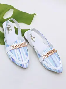 DChica Girls Blue & White Striped Pointed Toe Mules Flats