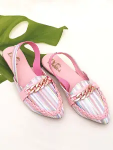 DChica Girls Pink Printed Mules Flats