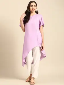 Sangria Women Solid Lace Inserts Asymmetric Flared Hem A-Line Kurta