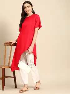 Sangria Women Solid Lace Inserts Asymmetric Flared Hem A-Line Kurta