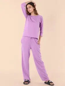 Nite Flite Women Purple Solid Night suit