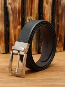 MUTAQINOTI Men Black & Brown Textured Reversible Formal Belt