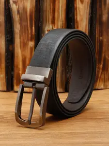 MUTAQINOTI Men Black Textured Reversible Formal Belt