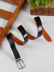 MUTAQINOTI Men Black Solid Reversible Formal Belt