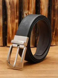 MUTAQINOTI Men Black Textured Reversible Formal Belt