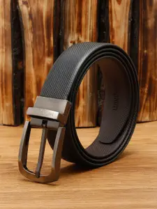 MUTAQINOTI Men Black Textured Reversible Formal Belt