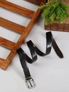 MUTAQINOTI Men Black Textured PU Formal Belt