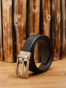 MUTAQINOTI Men Black Textured PU Formal Belt
