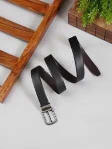 MUTAQINOTI Men Black Textured PU Formal Belt