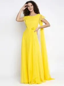 Just Wow Women Yellow Net Maxi Dress