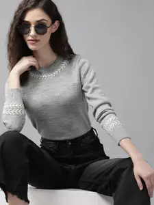 The Roadster Lifestyle Co. Women Grey Solid Sweater