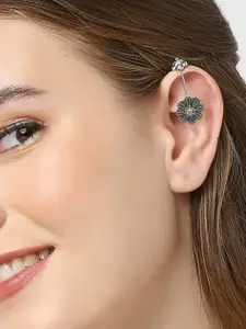 OOMPH Silver-Toned Floral Drop Earrings