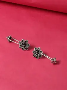 OOMPH Silver-Toned Floral Studs Earrings