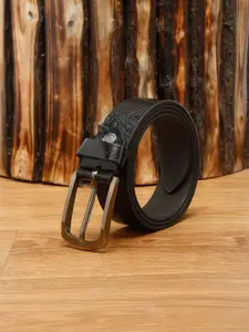 MUTAQINOTI Men Black Textured Leather Formal Belt