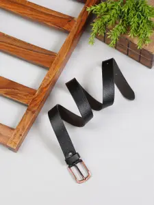 MUTAQINOTI Men Black Textured Leather Formal Belt