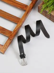 MUTAQINOTI Men Black Textured Leather Formal Belt