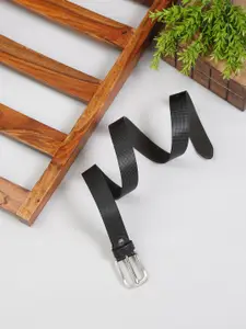 MUTAQINOTI Men Black Textured Leather Formal Belt