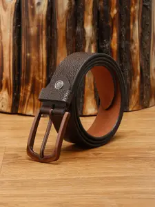 MUTAQINOTI Men Brown Textured Leather Formal Belt