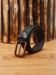 MUTAQINOTI Men Black Textured Leather Formal Belt
