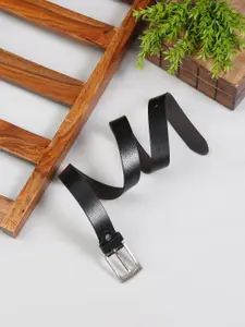 MUTAQINOTI Men Black Textured Leather Formal Belt