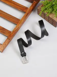 MUTAQINOTI Men Black Textured Leather Formal Belt