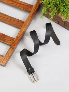 MUTAQINOTI Men Black Textured Leather Formal Belt