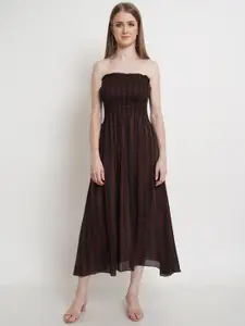 Popwings Women Brown Striped Midi Dress