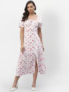 aayu Women Pink Floral Crepe Front Slit Midi Dress