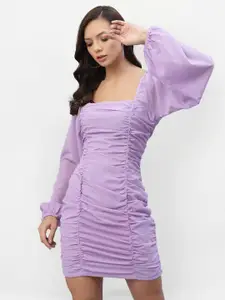 aayu Women Lavender Georgette Smocked Bodycon Dress