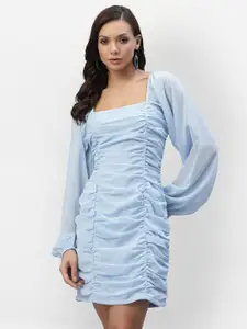 aayu Women Blue Georgette Smocked Sheath Dress