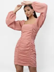 aayu Women Pink Georgette Smocked Sheath Dress