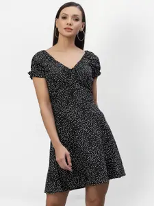 aayu Women Black Crepe A-Line Dress