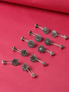 OOMPH Silver-Toned Floral Ear Cuff Earrings